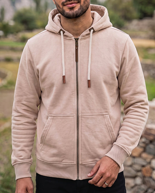Adony Branded Men's Soft Beige Classic Zip-Up Hoodie MZH-05