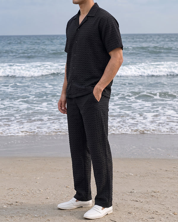 Pegadoor Branded Men's Textured Co-ord Set Black Color MCDS-08