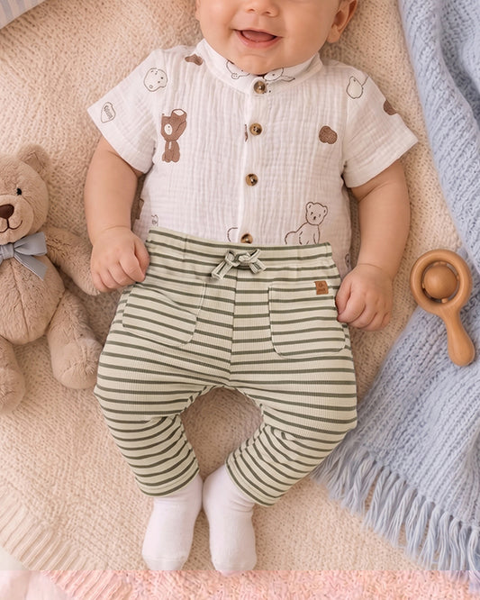 Branded Kids Trouser Cream color with light green stripes KUT-01