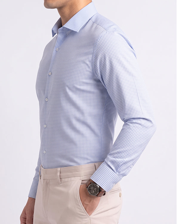 Calvy Klien Branded Men’s Sky Blue Micro Check Shirt MFS-17