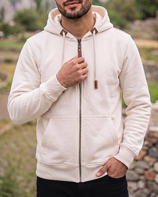 Adony Branded Men's Off-White Classic Zip-Up Hoodie MZH-02