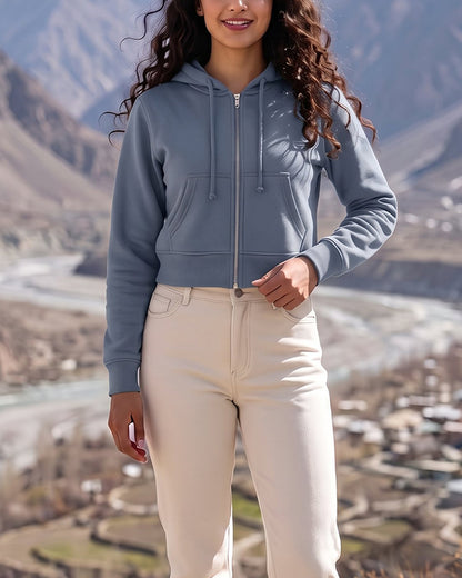 Branded Slate Blue Women's Cropped Zip-Up Jacket WJ-02