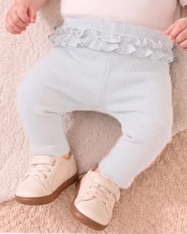 Branded Girl's Off-White Ribbed Ruffle-Trim Tights GTD-19