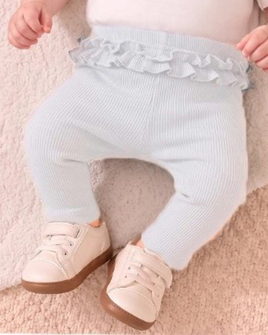 Branded Girl's Off-White Ribbed Ruffle-Trim Tights GTD-19