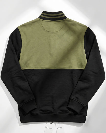 Branded Olive Green & Black Color-Blocked Quarter-Zip Sweatshirt MSWT-02