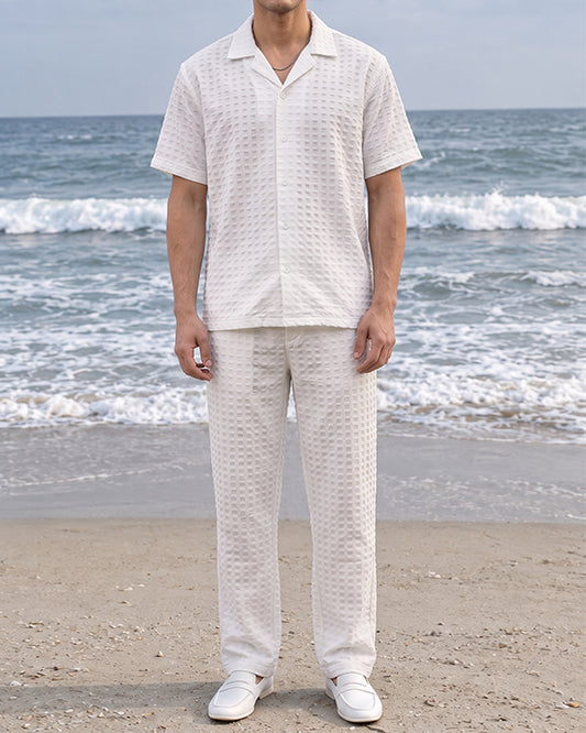 Pegadoor Branded Men's Textured Co-ord Set White Color MCDS-07