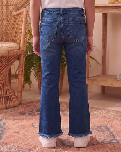 Joey Branded Girls Blue Flapper Denim Jeans – Frayed Hem GJ-04