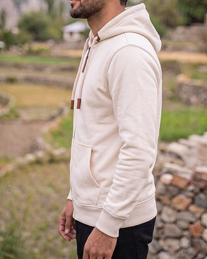 Adony Branded Men's Off-White Classic Zip-Up Hoodie MZH-02