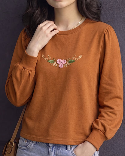 Branded Rust Embroidered Floral Sweatshirt Sp-19