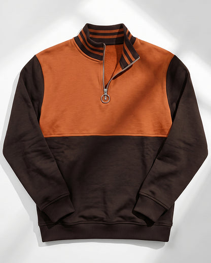 Branded Rust & Dark Brown Color-Blocked Quarter-Zip Sweatshirt MSWT-01
