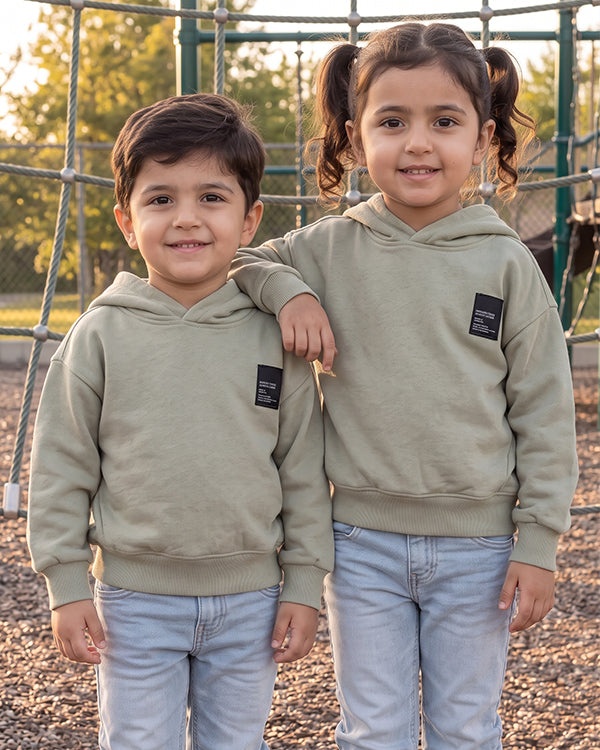 ZARRAA Kids Premium Winter Fleece Hoodie – Olive Green Branded KH-07