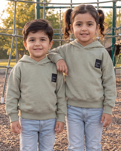 ZARRAA Kids Premium Winter Fleece Hoodie – Olive Green Branded KH-07