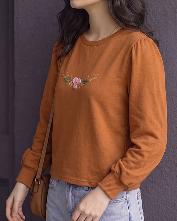 Branded Rust Embroidered Floral Sweatshirt Sp-19