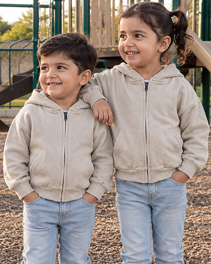 Branded Kid's Classic Beige Zip-Up Hoodie
