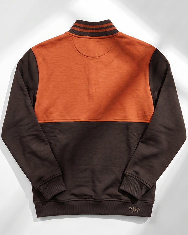 Branded Rust & Dark Brown Color-Blocked Quarter-Zip Sweatshirt MSWT-01