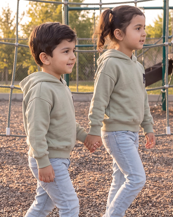 ZARRAA Kids Premium Winter Fleece Hoodie – Olive Green Branded KH-07