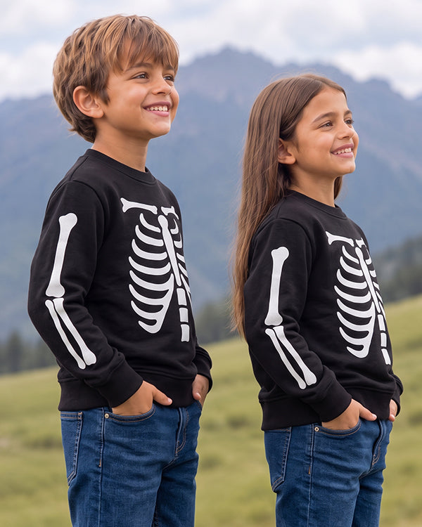 Leftees Branded Unisex Kids Glow Skeleton Sweatshirt – Black KSWT-04