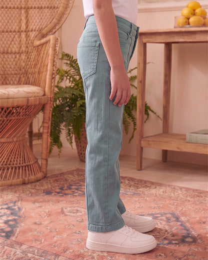 SFRA Girls’ Premium Denim Wide-Leg Jeans – Aqua Teal GJ-03