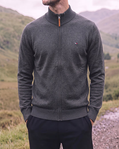 Tomie Hil Branded Charcoal Grey Full-Ziper Mock Neck Sp-34