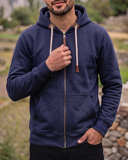 Adony Branded Men's Navy Blue Classic Zip-Up Hoodie MZH-04