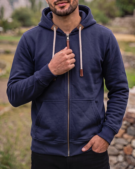 Adony Branded Men's Navy Blue Classic Zip-Up Hoodie MZH-04