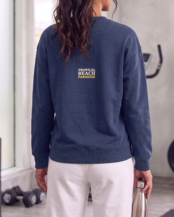 Mangos Branded Women's Tropical Beach Paradise Embroidered Crewneck Sweatshirt – Navy Sp-71