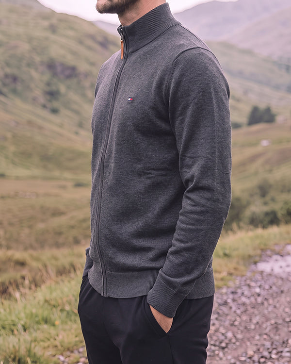 Tomie Hil Branded Charcoal Grey Full-Ziper Mock Neck Sp-34