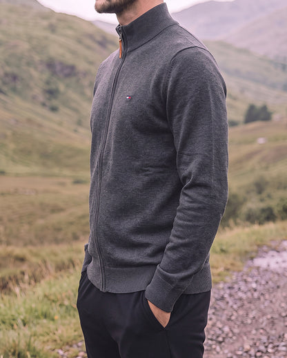 Tomie Hil Branded Charcoal Grey Full-Ziper Mock Neck Sp-34
