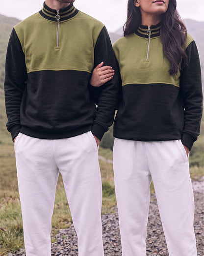 Branded Olive Green & Black Color-Blocked Quarter-Zip Sweatshirt MSWT-02