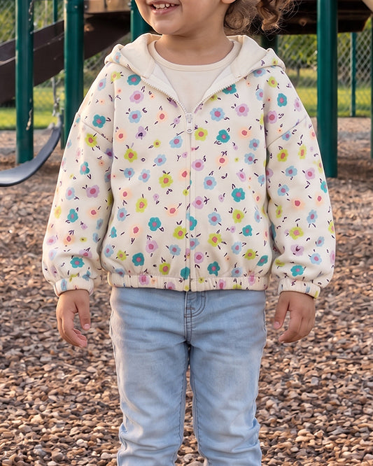 Zarraa Branded All-Over Floral Print Zip-Up Hoodie KH-08
