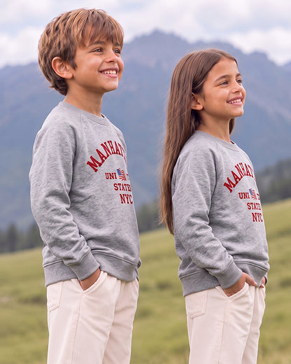 ZARRAA Premium Manhattan NYC Kids’ Embroidered Sweatshirt – Grey Branded  KSWT-05