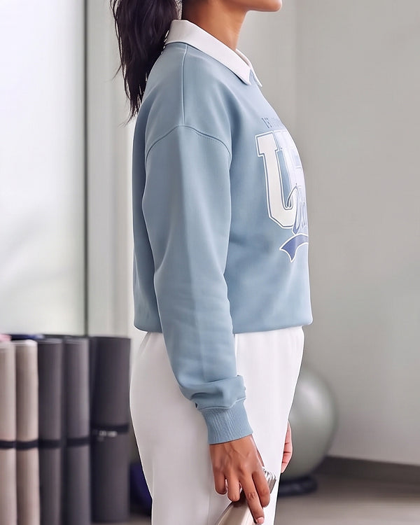 PullNBear Women’s USA Denver Championship Collar Sweatshirt – Sky Blue WSWT-02