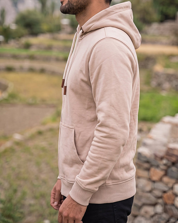Adony Branded Men's Soft Beige Classic Zip-Up Hoodie MZH-05