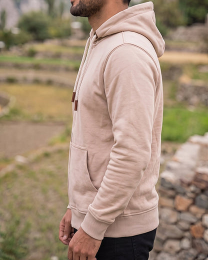 Adony Branded Men's Soft Beige Classic Zip-Up Hoodie MZH-05