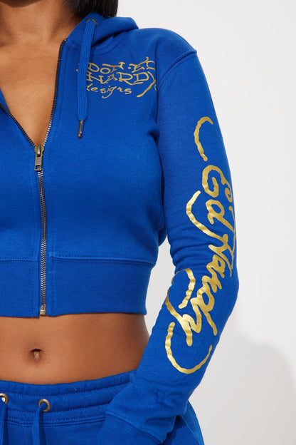 ED HRDY Branded Women's Crop Zipper Hoodie Blue Color HRDH-10
