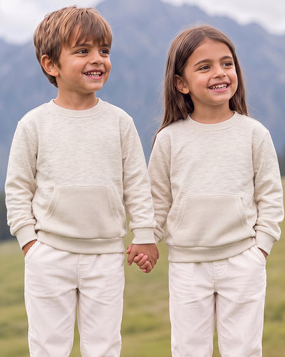 Branded Kids Pocket Accent Beige Sweatshirt Sp-06