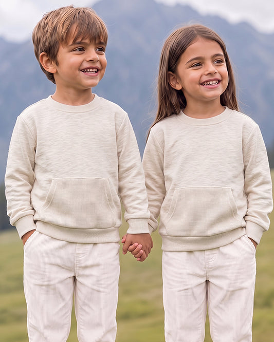 Branded Kids Pocket Accent Beige Sweatshirt Sp-06