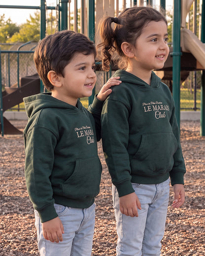 ZARRAA Branded Le Marais Club” Premium Kids Hoodie – Dark Forest Green KH-01