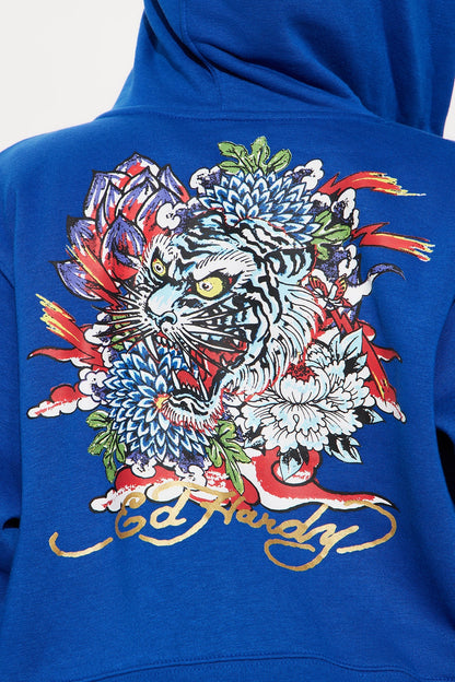ED HRDY Branded Women's Crop Zipper Hoodie Blue Color HRDH-10