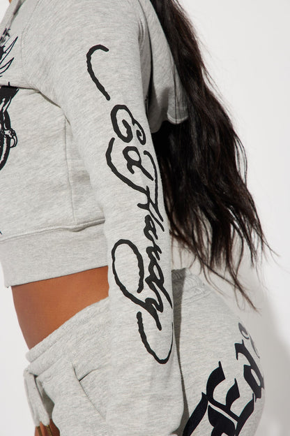 ED HRDY Branded Women's Crop Zipper Hoodie Grey Color HRDH-14