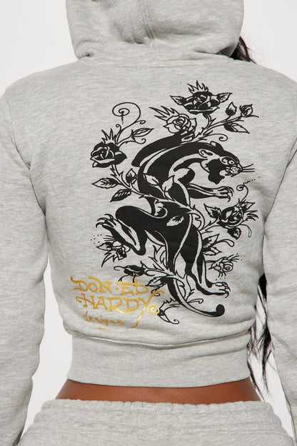 ED HRDY Branded Women's Crop Zipper Hoodie Grey Color HRDH-14