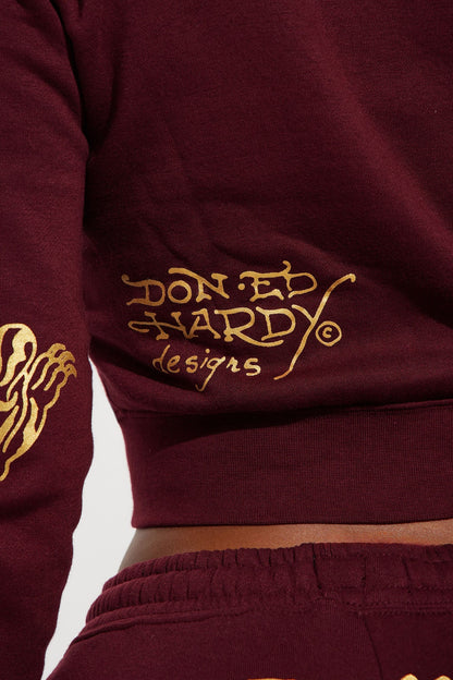 ED HRDY Branded Women's Crop Zipper Hoodie Mehroon Color Color HRDH-08