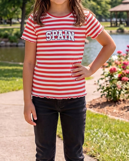 LC Wakik Branded Girl's T-shirt Red & White Striped GTS-01