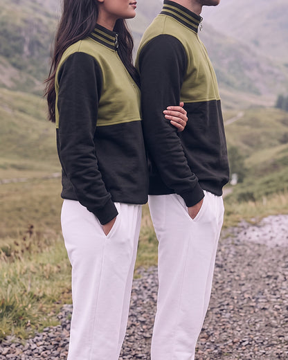 Branded Olive Green & Black Color-Blocked Quarter-Zip Sweatshirt MSWT-02