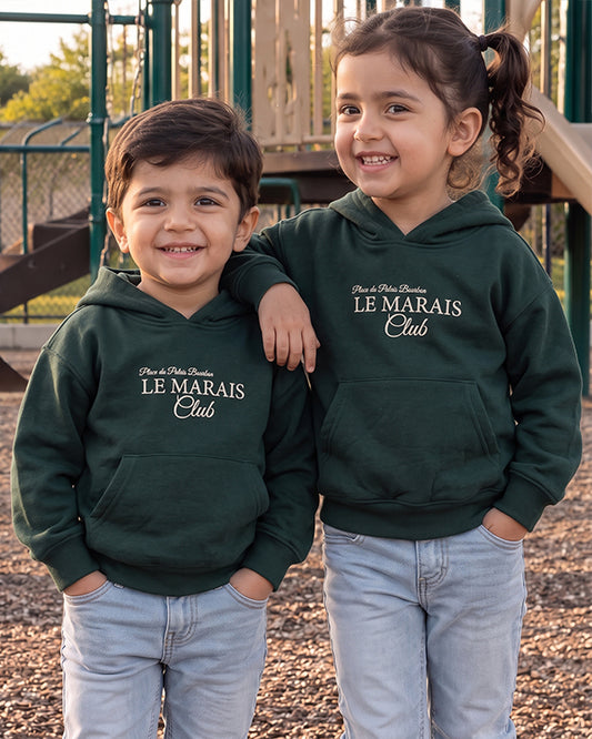 ZARRAA Branded Le Marais Club” Premium Kids Hoodie – Dark Forest Green KH-01