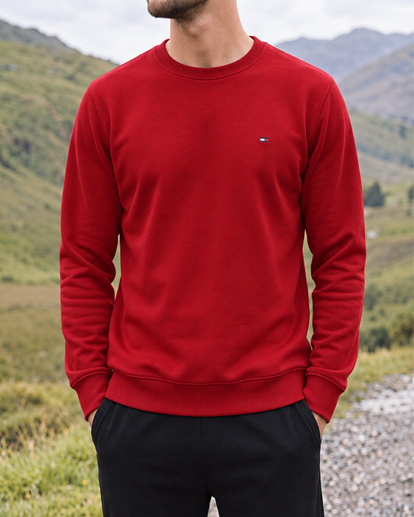 Tomie Hil Branded Mens Red Classic Crewneck Sweatshirt Sp-27