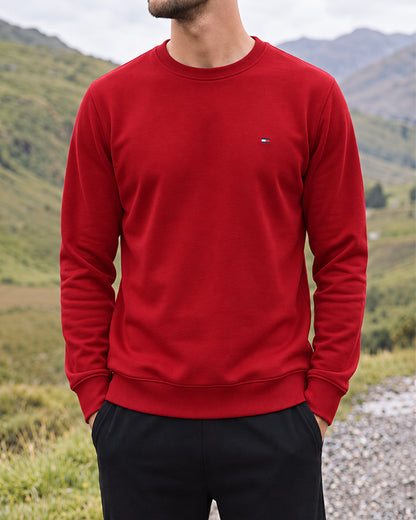 Tomie Hil Branded Mens Red Classic Crewneck Sweatshirt Sp-27