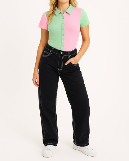 Misguidd Branded Women's Bodysuit Green & Pink