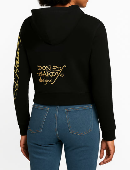 ED HRDY Branded Women's Crop Zipper Hoodie Black Color HRDH-22