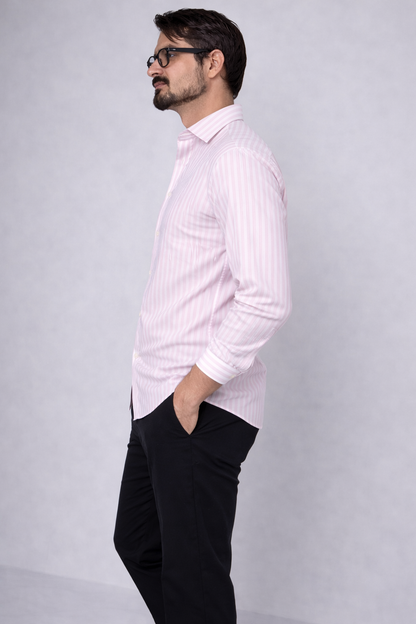 Moos Branded Mens Casual Shirt-Pink Stripe MCS-43